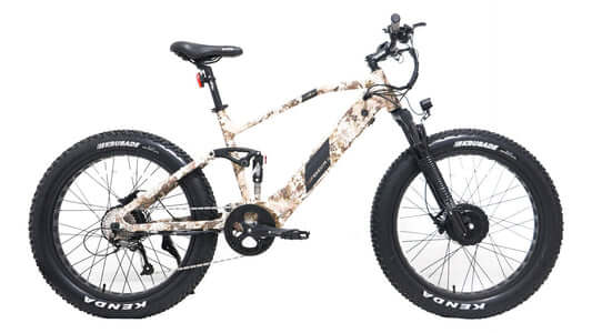 DEFENDER-S rugged fat-tire electric bike with camouflage design for adventurous off-road riding.