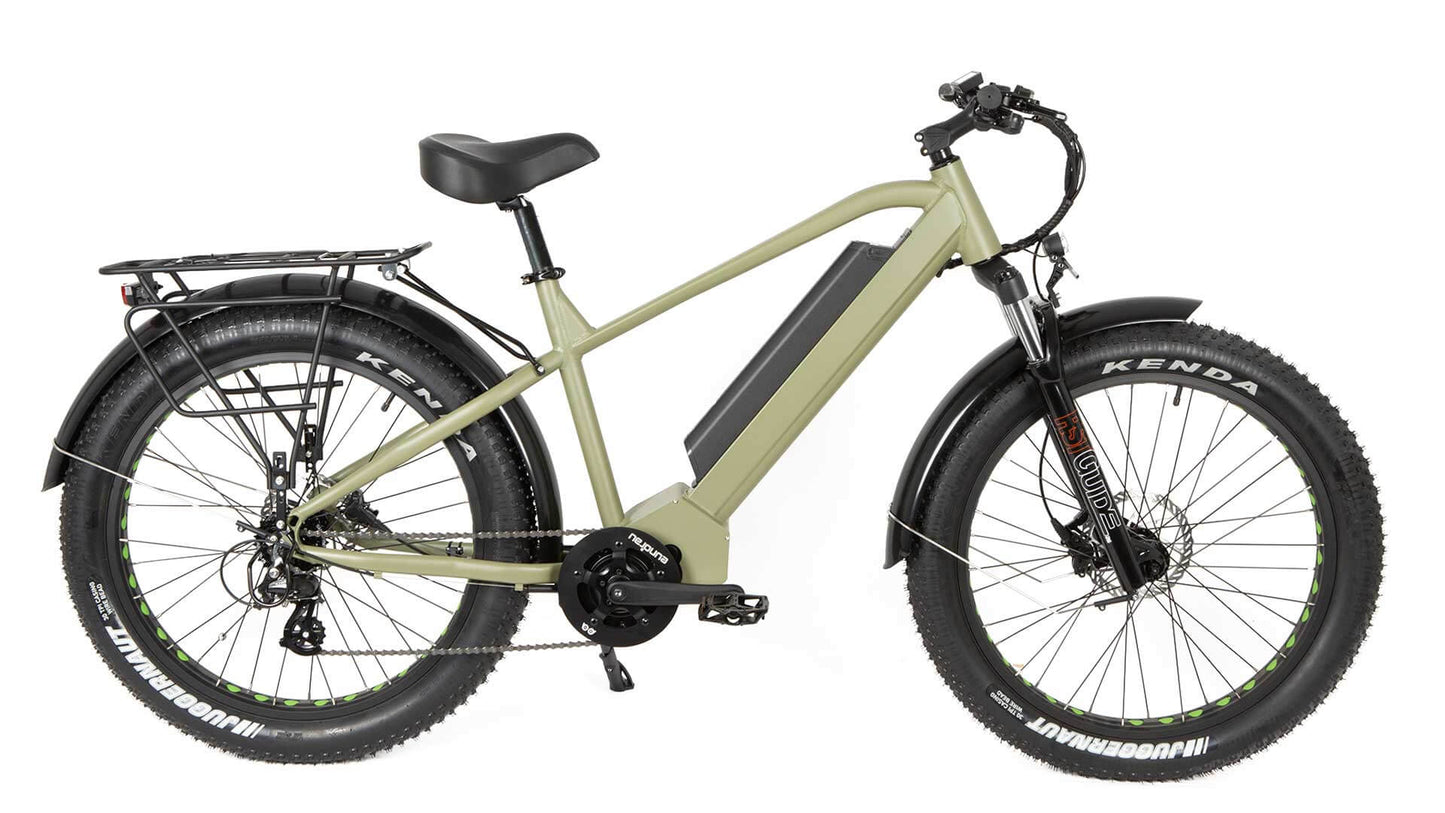 FAT-HD EUNORAU HUNTER X7 fat-tire electric bike in olive green color, designed for adventure and outdoor terrains.